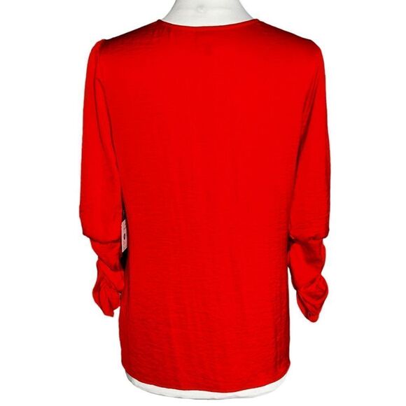 Cabi aurora Blouse Ruched 3/4 Sleeve V-Neck Pullover Popover Blouse Red M NWT - Picture 5 of 9